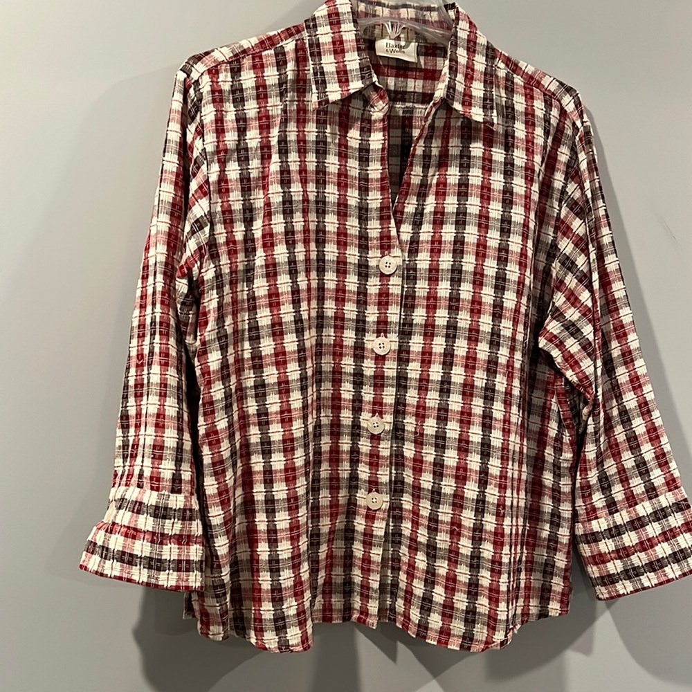 Casual Plaid Button-Front Blouse